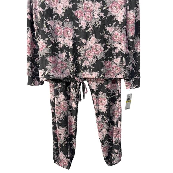 FLORA NIKROOZ JENNA PRINTED COZY SWEATER-KNIT PAJAMAS FLORAL GRAY PINK MEDIUM - Picture 6 of 11